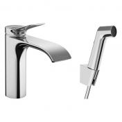 hansgrohe Vivenis h�ndvaskarmatur m/bidettebruser, slange og push-open bundventil - Krom