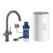 Grohe Red II Duo k�kkenbatteri m/3L vandvarmer og C-tud - B�rstet hard graphite