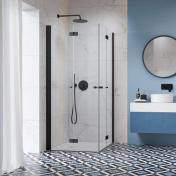 Strømberg Noma 110 bruseniche m/foldedøre - 80x80 cm - Klar glas/mat sort