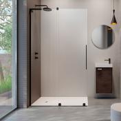 Strømberg Faro 12 walk-in brusevæg m/skydedør 900mm - Klart glas/mat sort Strømberg Faro 12 walk-in brusevæg m/skydedør 900mm - Klart glas/mat sort