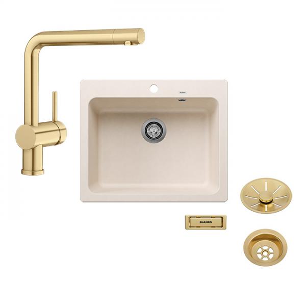 Blanco Naya 6 UX køkkenvask m/Linus køkkenarmatur - Satin gold/Soft white Blanco Naya 6 UX køkkenvask m/Linus køkkenarmatur - Satin gold/Soft white