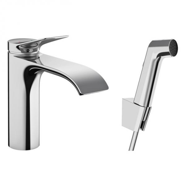hansgrohe Vivenis h&aring;ndvaskarmatur m/bidettebruser, slange og push-open bundventil - Krom