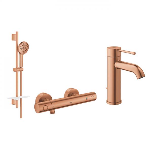 Grohe Grohtherm Joy+ komplet pakke til badev&aelig;relset - B&oslash;rstet Warm Sunset