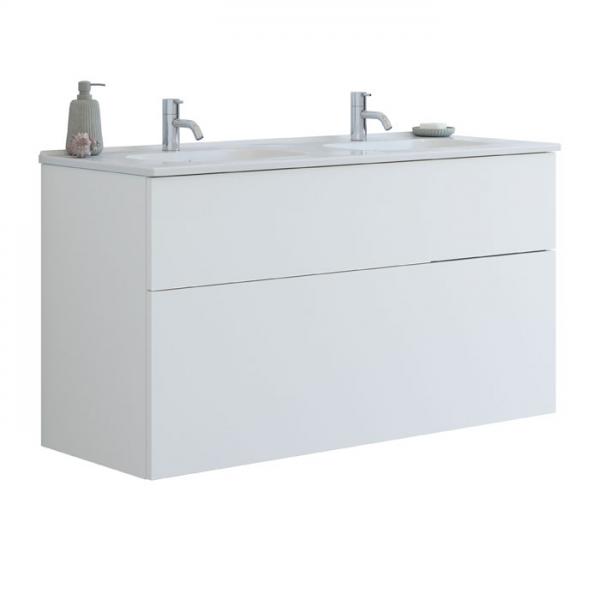 Dansani Luna 121 møbelsæt m/dobbelt Kantate vask, høj skuffe og indretning - Hvid mat Dansani Luna 121 møbelsæt m/dobbelt Kantate vask, høj skuffe og indretning - Hvid mat