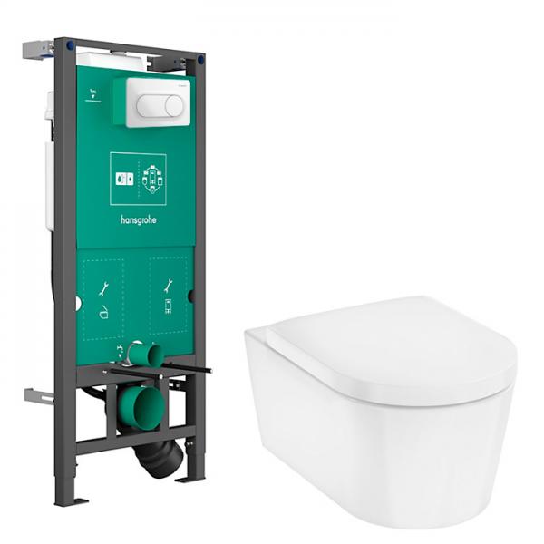 hansgrohe EluPura S rimless v&aelig;gh&aelig;ngt toilet inkl. s&aelig;de, cisterne og betjening i hvid
