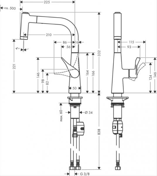 Hansgrohe Metris M71 220 køkkenarmatur m/udtræksbruser - Krom
