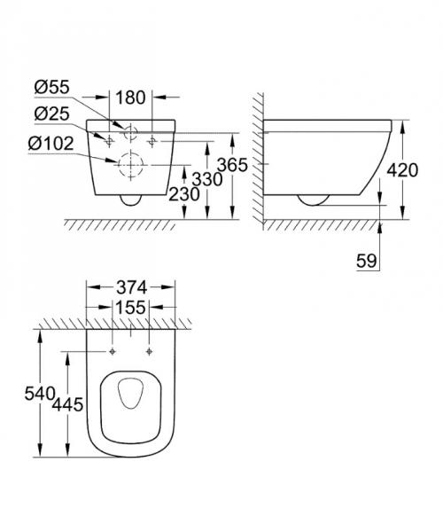 Grohe Euro væghængt toilet m/rimless