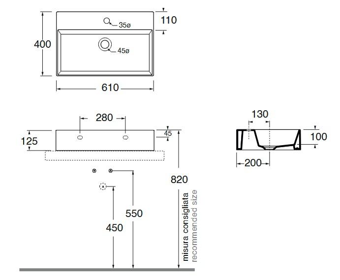 Lavabo Elegance SQ 61 håndvask t/væg eller møbel - Uden overløb Lavabo Elegance SQ 61 håndvask t/væg eller møbel - Uden overløb