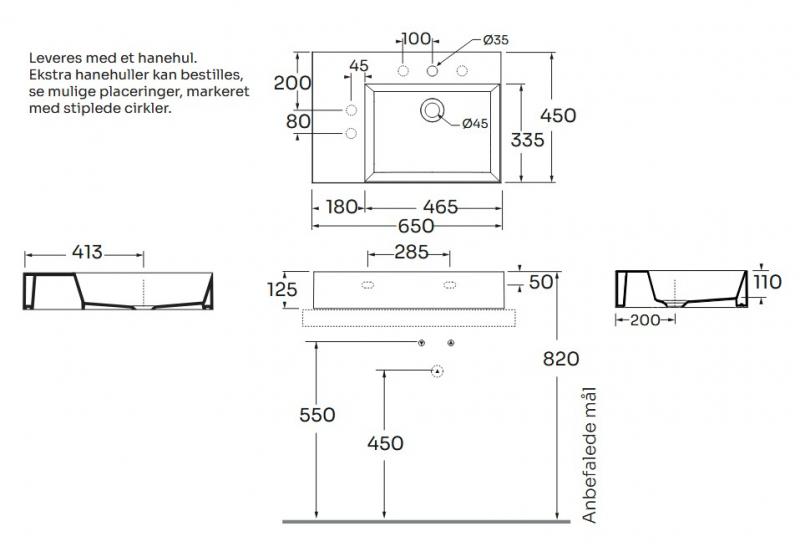 Lavabo Elegance SQ 65 L håndvask t/væg eller møbel - 1 hanehul Lavabo Elegance SQ 65 L håndvask t/væg eller møbel - 1 hanehul