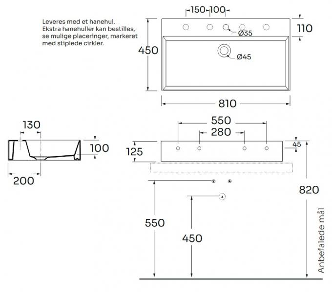 Lavabo Elegance SQ 80 håndvask t/væg eller møbel - Uden overløb Lavabo Elegance SQ 80 håndvask t/væg eller møbel - Uden overløb