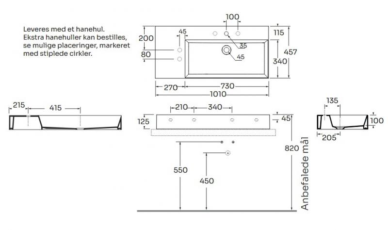 Lavabo Elegance SQ 102 L håndvask t/væg eller møbel - 1 hanehul Lavabo Elegance SQ 102 L håndvask t/væg eller møbel - 1 hanehul
