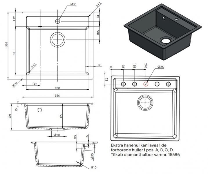 Lavabo Jupiter 60 kompositvask - Antracit-sort/sort Lavabo Jupiter 60 kompositvask - Antracit-sort/sort