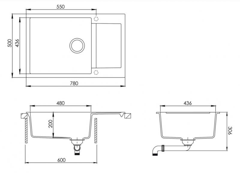 Lavabo Saturn 790 k&oslash;kkenvask i komposit m/afl&oslash;bsbakke - Sort/messing
