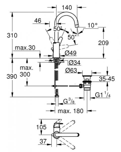 Grohe Bau Flow håndvaskarmatur Eco m/løft-op bundventil - Krom Grohe Bau Flow håndvaskarmatur Eco m/løft-op bundventil - Krom