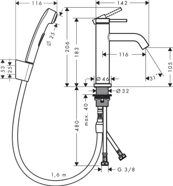 hansgrohe Tecturis S 110 håndvaskarmatur m/sidebruser - Krom