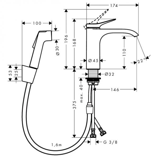 hansgrohe Vivenis h&aring;ndvaskarmatur m/bidettebruser, slange og push-open bundventil - Krom