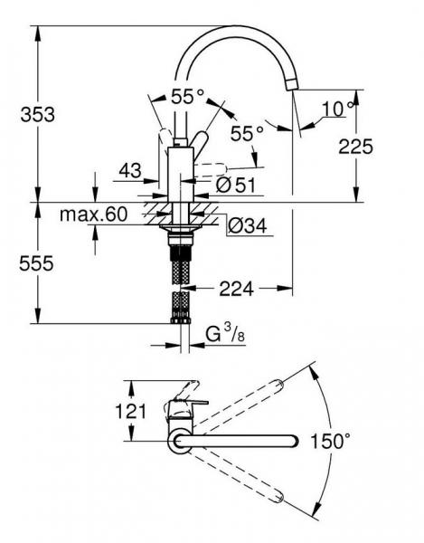 Grohe Get k&oslash;kkenarmatur m/C-tud - Krom