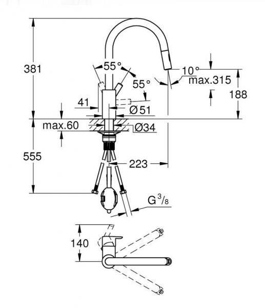 Grohe Feel køkkenarmatur m/udtræk og svingtud - Steel Grohe Feel køkkenarmatur m/udtræk og svingtud - Steel