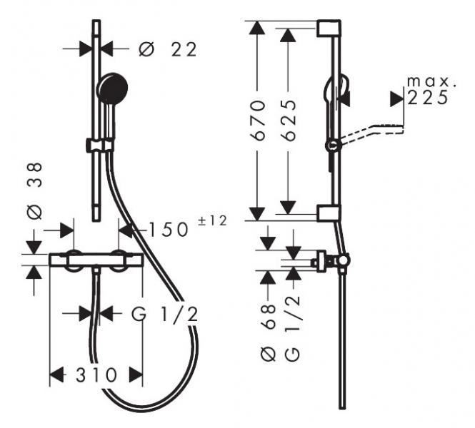 hansgrohe Activera Select S 95 komplet brusesystem 2jet m/EcoSmart - Krom
