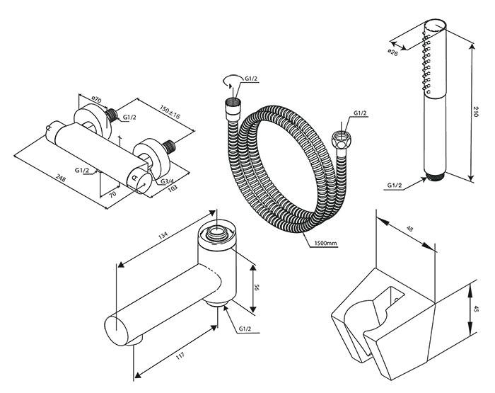 Damixa Iris komplet badekararmatur - Steel Damixa Iris komplet badekararmatur - Steel
