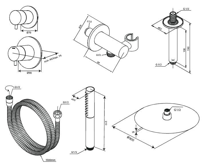 Damixa Iris DS 2 brusesystem til indbygning - Loft - Krom Damixa Iris DS 2 brusesystem til indbygning - Loft - Krom