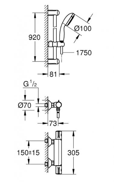 Grohe Grohtherm New Tempesta komplet brusesystem 2 spray - Krom Grohe Grohtherm New Tempesta komplet brusesystem 2 spray - Krom
