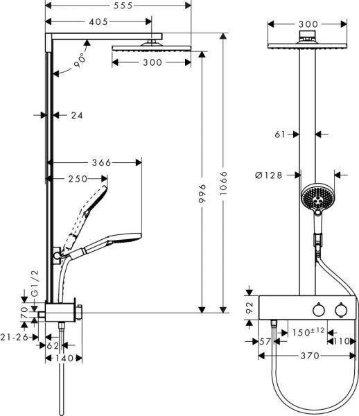 hansgrohe Raindance E 300 Showerpipe 350 ST - EcoSmart