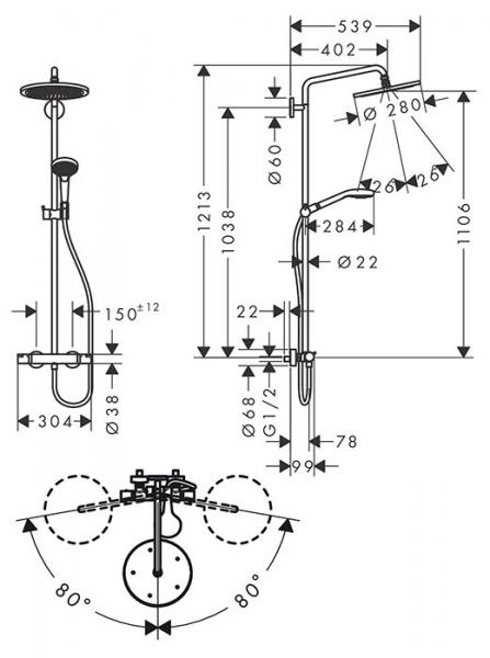 hansgrohe Croma Select S 280 komplet brusesystem Eco - Mat sort