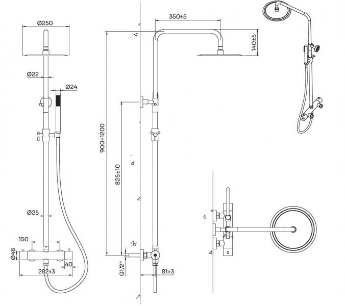 Lavabo Argo RS 250 komplet brusesystem - Mat sort Lavabo Argo RS 250 komplet brusesystem - Mat sort