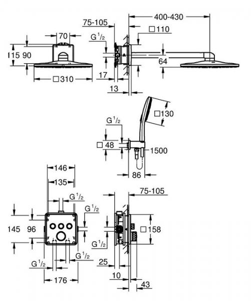 Grohe Grohtherm SmartControl 310 komplet bruses&aelig;t t/indbygning - Krom