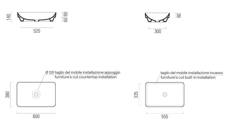 GSI Pura 60 fritstående bowlevask - Firkantet - Uden overløb - Tortora GSI Pura 60 fritstående bowlevask - Firkantet - Uden overløb - Tortora