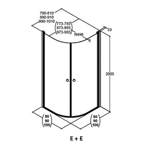 Dansani Match E+E buet bruseniche 80x80 cm - Klart glas/krom