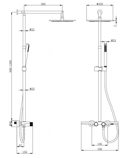 Cassøe Garda 250 komplet brusesystem m/Crystal cut - Børstet stål Cassøe Garda 250 komplet brusesystem m/Crystal cut - Børstet stål