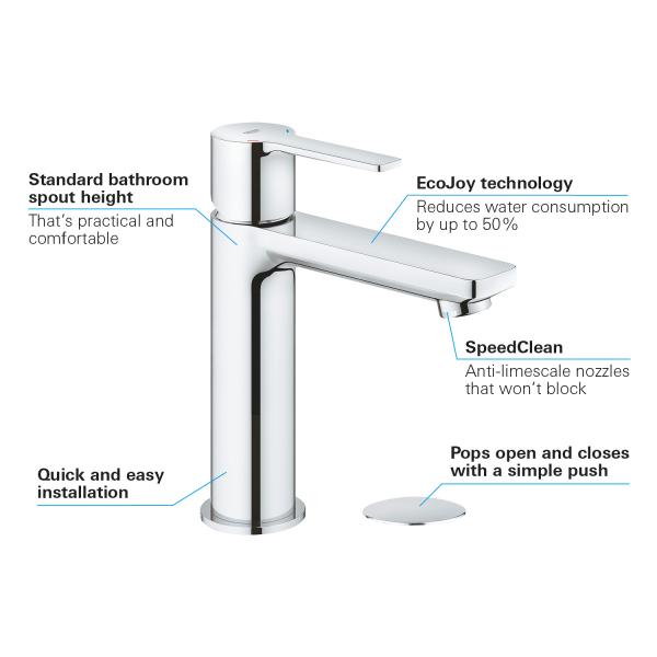Grohe Lineare New håndvaskarmatur m/pop-up bundventil - Krom