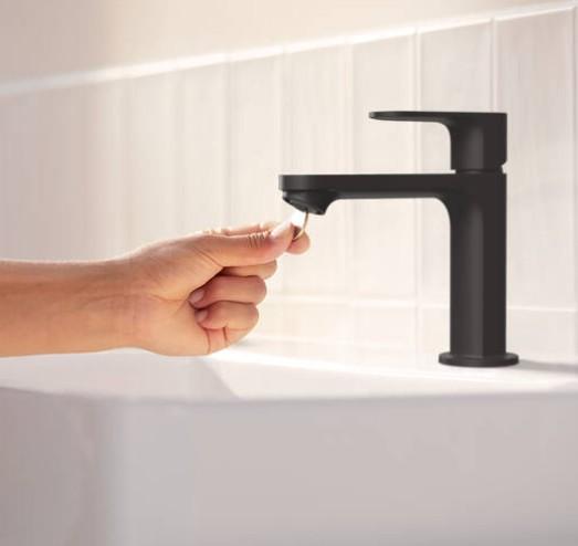 Hansgrohe Rebris S 110 håndvaskarmatur m/CoolStart u/bundventil - Mat sort