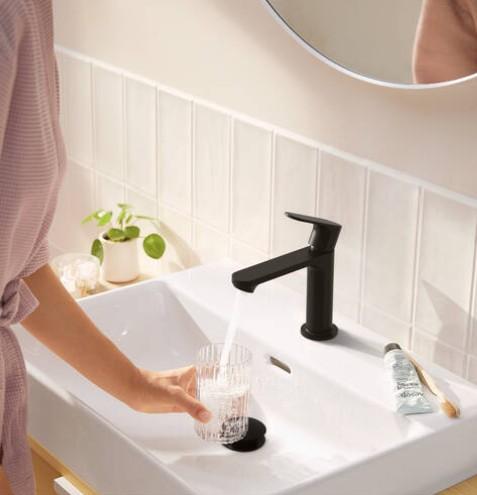 Hansgrohe Rebris S 110 håndvaskarmatur m/CoolStart u/bundventil - Mat sort