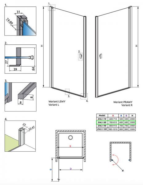 Strømberg Noma 20 nichedør 800mm - Højre - Gunmetal Strømberg Noma 20 nichedør 800mm - Højre - Gunmetal